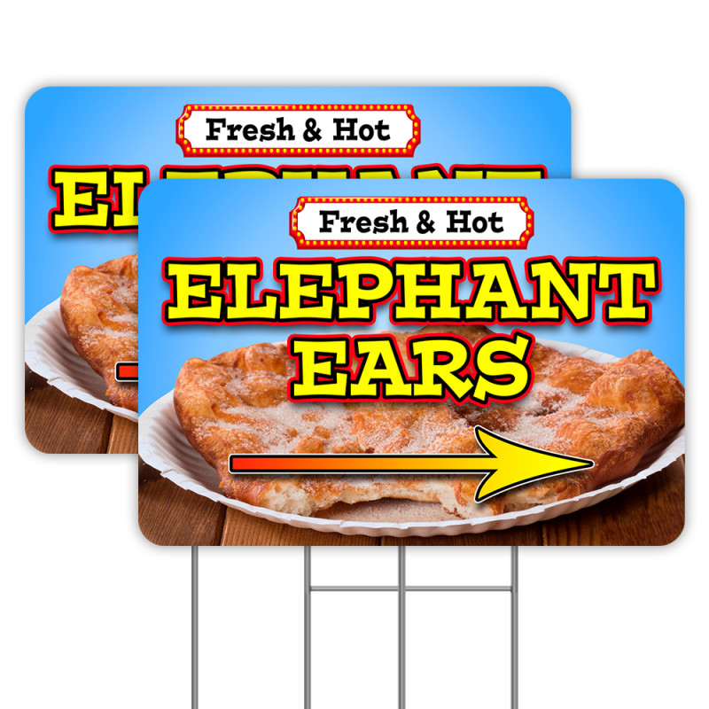 Elephant Ears (Fried Dough) 2 Pack Double-Sided Yard Signs 16" x 24" with Metal Stakes (Made in Texas)