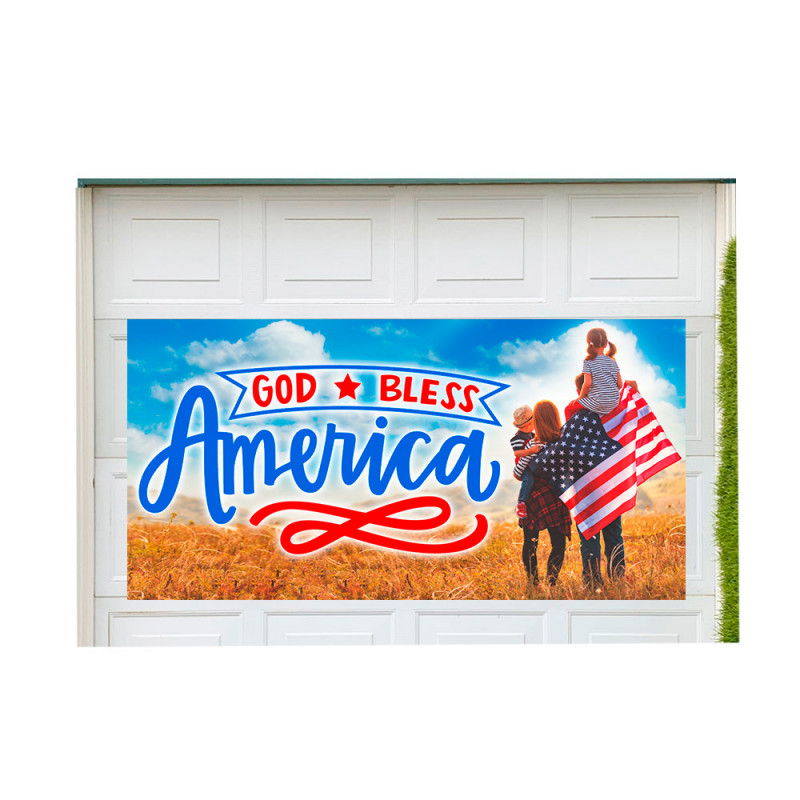 God Bless America (Family) 42" x 84" Magnetic Garage Banner For Steel Garage Doors