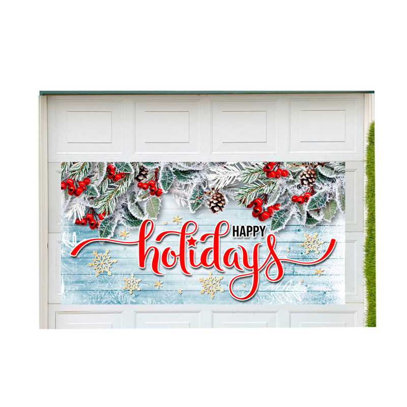 Happy Holidays 42" x 84" Magnetic Garage Banner For Steel Garage Doors