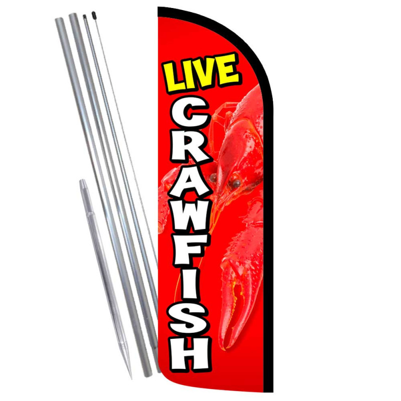 Live Crawfish Premium Windless Feather Flag Bundle (Complete Kit) OR Optional Replacement Flag Only