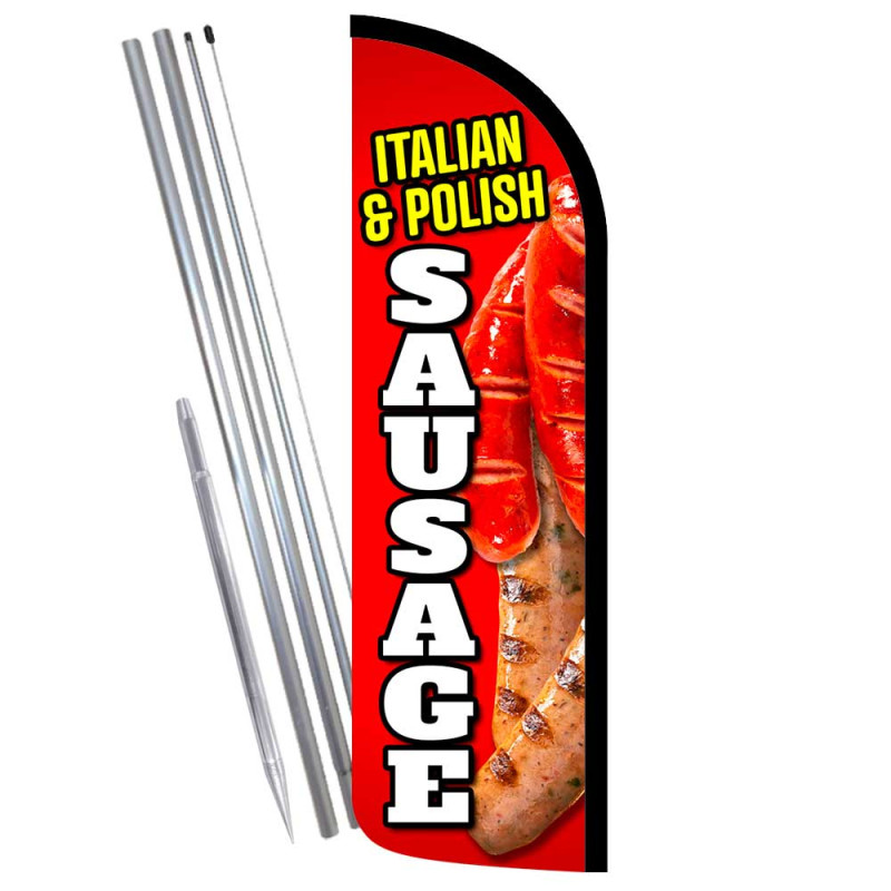 Italian Polish Sausage Premium Windless Feather Flag Bundle (Complete Kit) OR Optional Replacement Flag Only