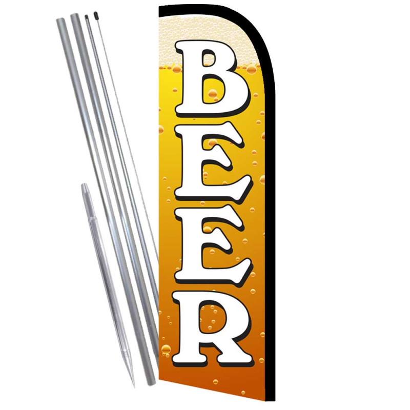 Beer (Gold) Windless Feather Flag Bundle (Complete Kit) OR Optional Replacement Flag Only