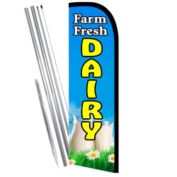 Farm Fresh Dairy Premium Windless  Feather Flag Bundle (Complete Kit) OR Optional Replacement Flag Only