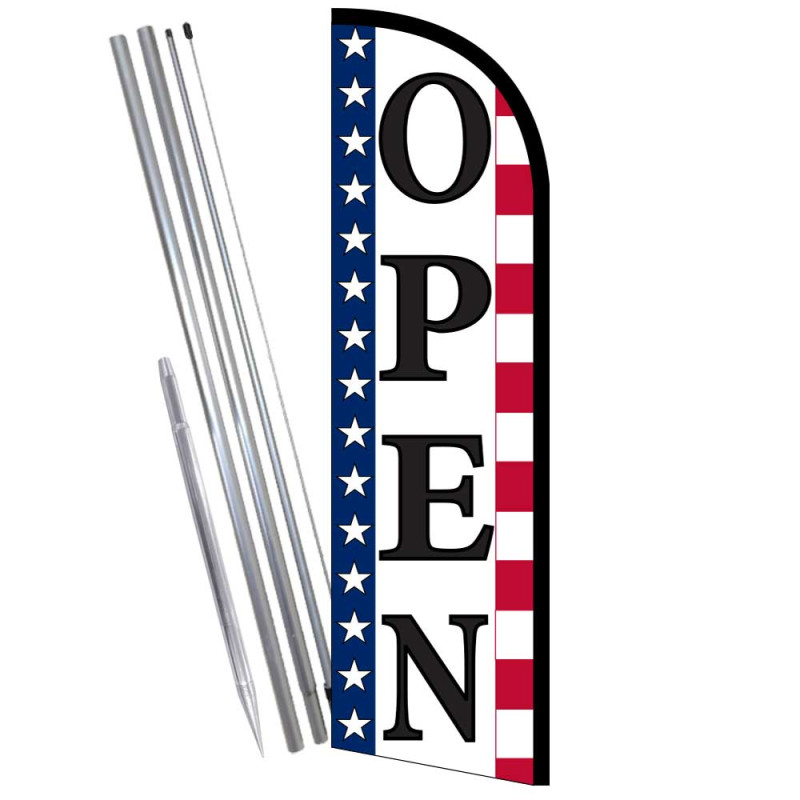 Open (Stars & Stripes) Windless Feather Flag Bundle (Complete Kit) OR Optional Replacement Flag Only