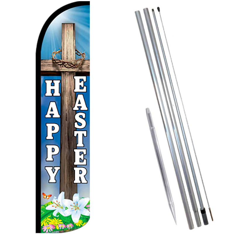 Happy Easter Windless Feather Flag Bundle (Complete Kit) OR Optional Replacement Flag Only