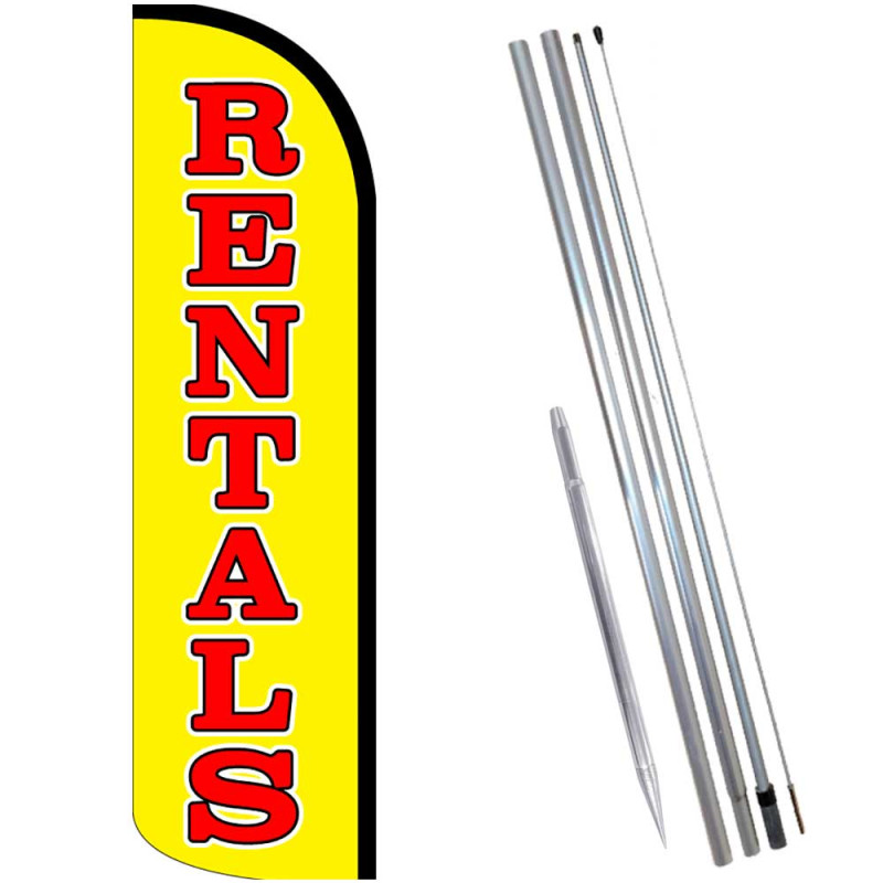 RENTALS Premium Windless Feather Flag Bundle (Complete Kit) OR Optional Replacement Flag Only