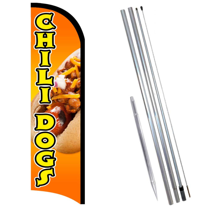 Chili Dogs Premium Windless  Feather Flag Bundle (Complete Kit) OR Optional Replacement Flag Only