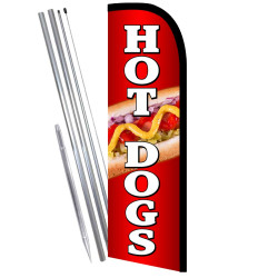 HOT DOGS Premium Windless  Feather Flag Bundle (Complete Kit) OR Optional Replacement Flag Only