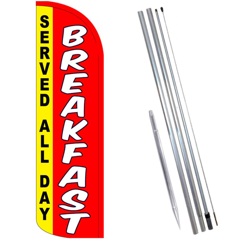 BREAKFAST (Served All Day) Windless Feather Flag Bundle (Complete Kit) OR Optional Replacement Flag Only