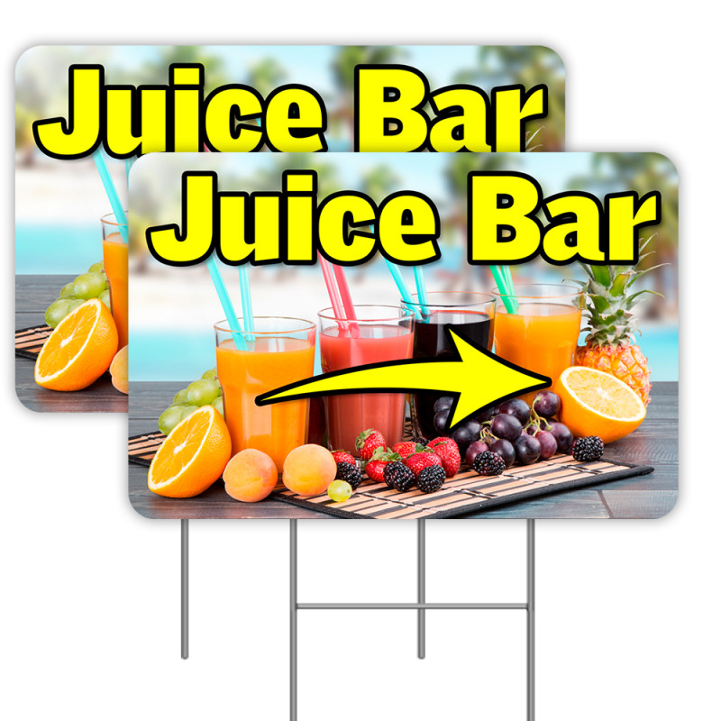 2 Pack Juice Bar Yard Sign 16" x 24" - Double-Sided Print, with Metal Stakes 841098109523