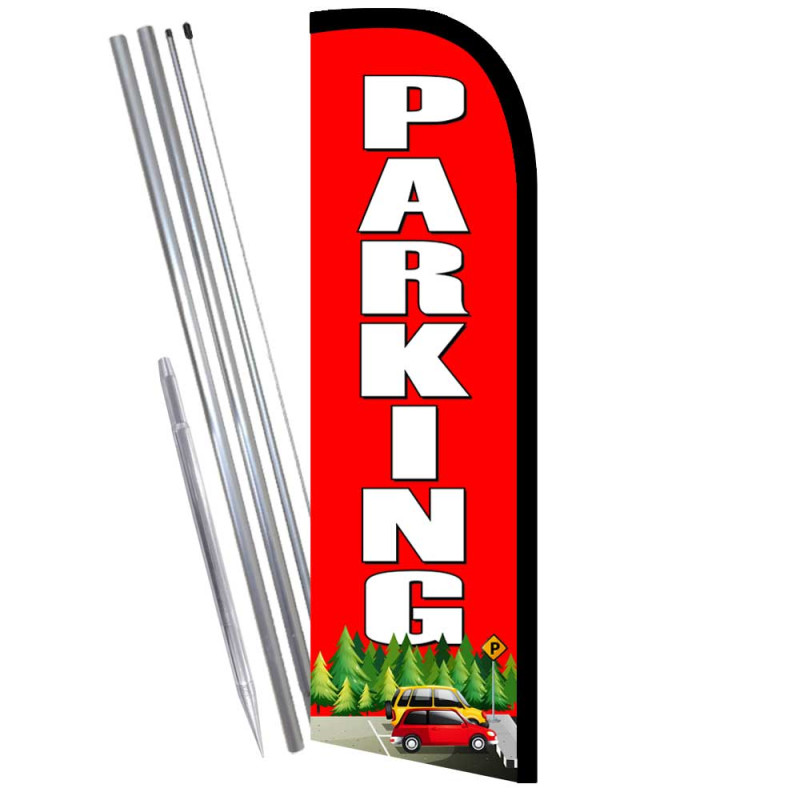 PARKING Premium Windless  Feather Flag Bundle (Complete Kit) OR Optional Replacement Flag Only