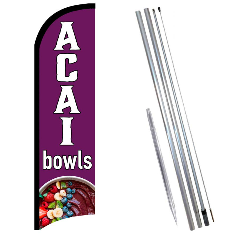 Acai Bowls Premium Windless  Feather Flag Bundle (Complete Kit) OR Optional Replacement Flag Only