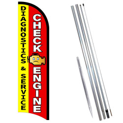 CHECK ENGINE Premium Windless  Feather Flag Bundle (Complete Kit) OR Optional Replacement Flag Only