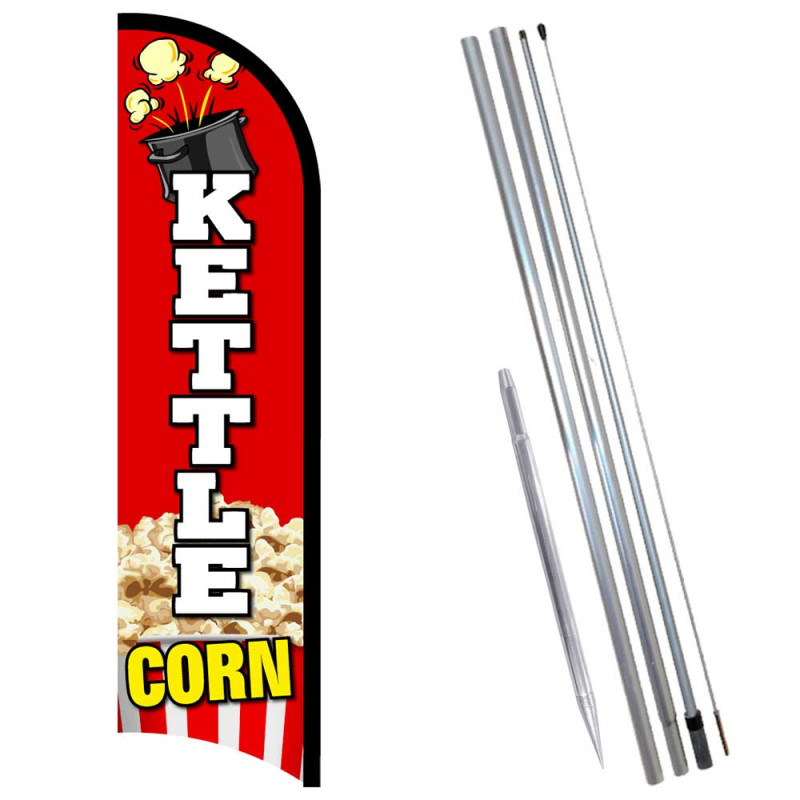 Kettle Corn Premium Windless  Feather Flag Bundle (Complete Kit) OR Optional Replacement Flag Only