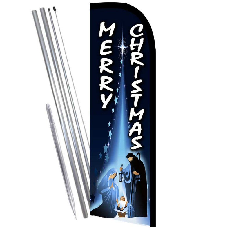 MERRY CHRISTMAS Windless Feather Flag Bundle (Complete Kit) OR Optional Replacement Flag Only