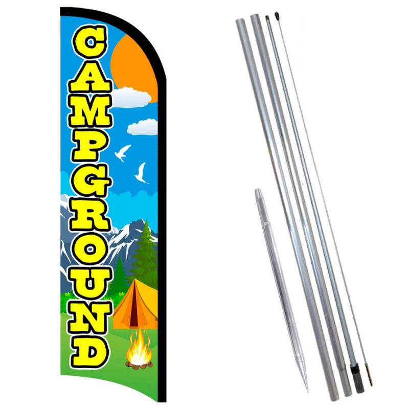 CAMPGROUND Premium Windless  Feather Flag Bundle (Complete Kit) OR Optional Replacement Flag Only