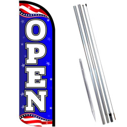 Open (Patriotic) Windless Feather Flag Bundle (Complete Kit) OR Optional Replacement Flag Only