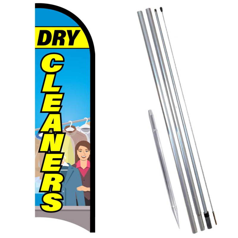 DRY CLEANERS Premium Windless  Feather Flag Bundle (Complete Kit) OR Optional Replacement Flag Only