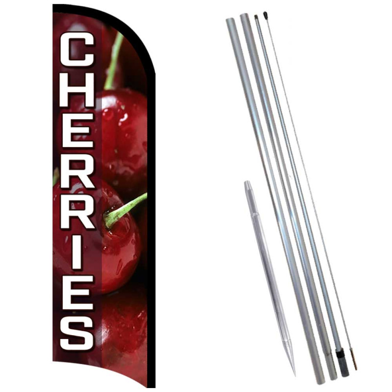 Cherries Premium Windless  Feather Flag Bundle (Complete Kit) OR Optional Replacement Flag Only