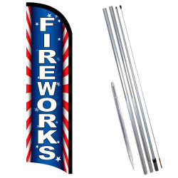 Fireworks (Starburst) Premium Windless Feather Flag Bundle (Complete Kit) OR Optional Replacement Flag Only