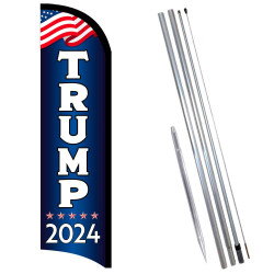 Trump 2024 Premium Windless Feather Flag Bundle (11.5' Tall Flag, 15' Tall Flagpole, Ground Mount Stake)