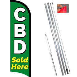 CBD Sold Here Windless Feather Flag Bundle (11.5' Tall Flag, 15' Tall Flagpole, Ground Mount Stake) 841098127473