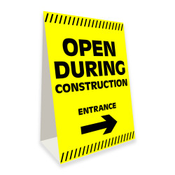 Open During Construction (Arrow) Economy A-Frame Sign