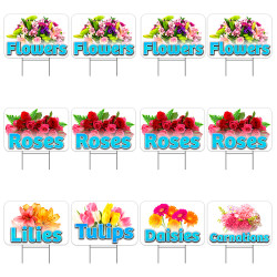 Assorted Flowers 12 Pack Yard Signs - Each Sign is 24" x 16" Single-Sided and Comes with Metal Stake Made in The USA