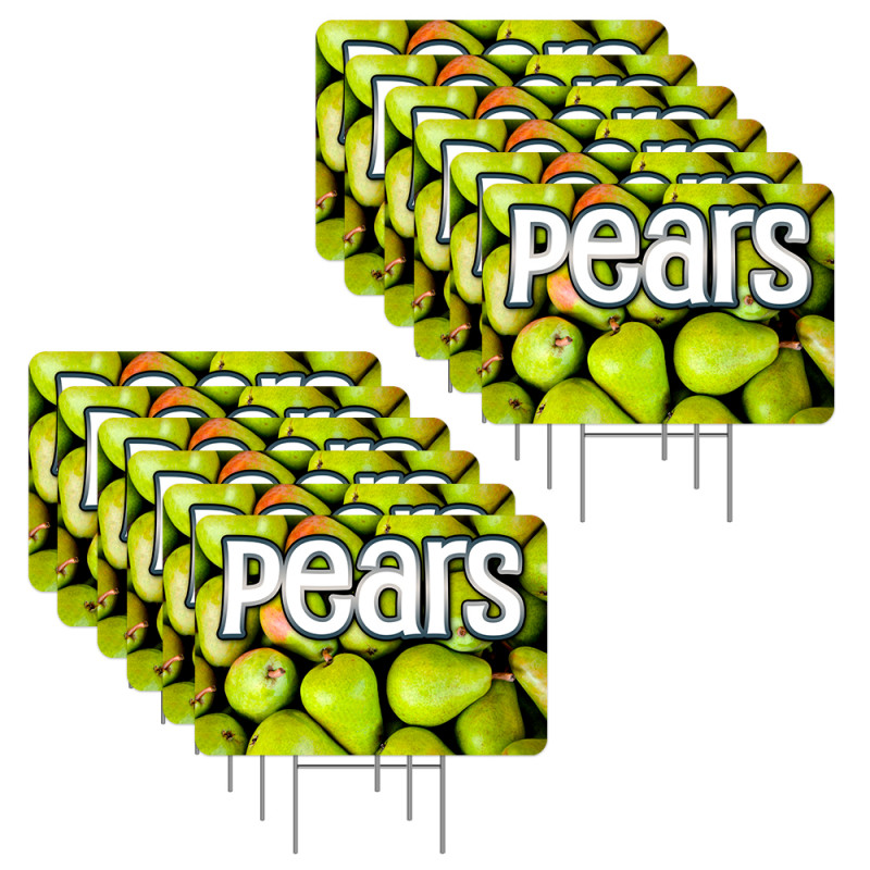 Pears 12 Pack Yard Signs - Each Sign is 24" x 16" Single-Sided and Comes with Metal Stake Made in The USA