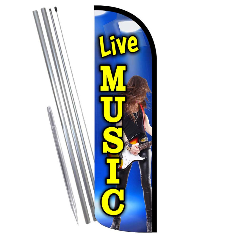 Live Music Premium Windless  Feather Flag Bundle (Complete Kit) OR Optional Replacement Flag Only