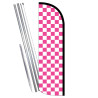 Checkered Pink/White Premium Windless Feather Flag Bundle (Complete Kit) OR Optional Replacement Flag Only