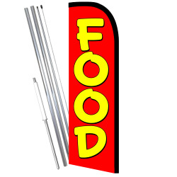 Food Windless Premium Feather Flag Bundle (11.5' Tall Flag, 15' Tall Flagpole, Ground Mount Stake) 841098152673