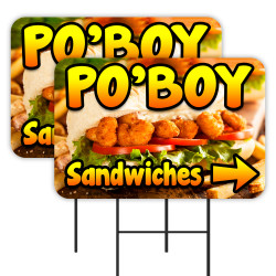 PO BOY Sandwiches 2 Pack Double-Sided Yard Signs 16" x 24" with Metal Stakes (Made in Texas)