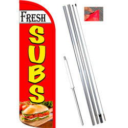 Fresh Subs Premium Windless Feather Flag Bundle (11.5' Tall Flag, 15' Tall Flagpole, Ground Mount Stake) Made in The USA 8410981