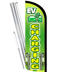 EV Charging Premium Windless Feather Flag Bundle (Complete Kit) OR Optional Replacement Flag Only