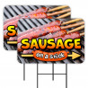 Sausage On A Stick 2 Pack Double-Sided Yard Signs 16" x 24" with Metal Stakes (Made in Texas)