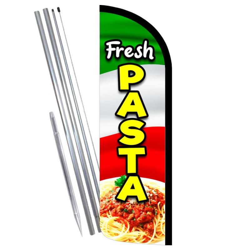 Fresh Pasta Premium Windless Feather Flag Bundle (Complete Kit) OR Optional Replacement Flag Only