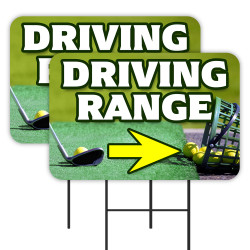 Driving Range - Golf 2 Pack Double-Sided Yard Signs 16" x 24" with Metal Stakes (Made in Texas)