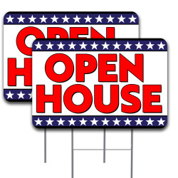 OPEN HOUSE 2 Pack Double-Sided Yard Signs 16" x 24" with Metal Stakes (Made in Texas)