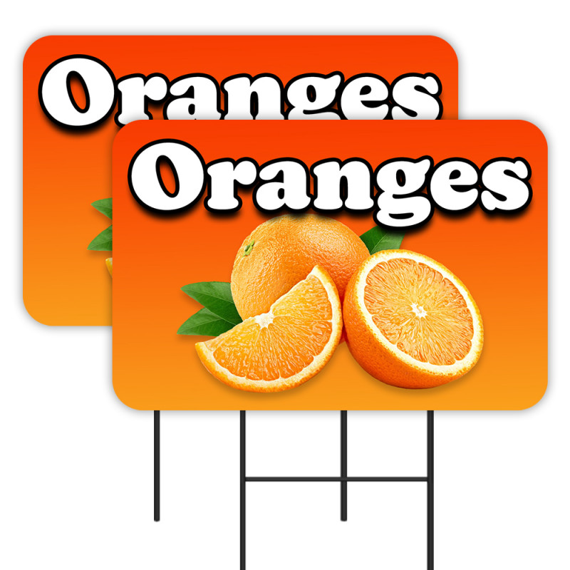 Oranges 2 Pack Double-Sided Yard Signs 16" x 24" with Metal Stakes (Made in Texas)