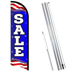 Sale (Patriotic) Premium Windless Feather Flag Bundle (11.5' Tall Flag, 15' Tall Flagpole, Ground Mount Stake)