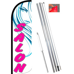 Salon (White/Pink) Windless Feather Flag Bundle (11.5' Tall Flag, 15' Tall Flagpole, Ground Mount Stake) 841098153564