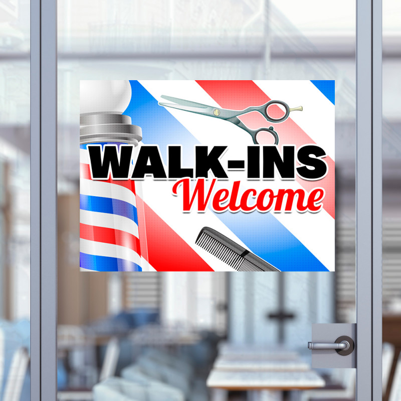 Walk-Ins Welcome - Barber (32" x 24") Perforated Removable Window Decal