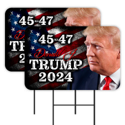 Trump 2024 45-47 2 Pack Double-Sided Yard Signs 16" x 24" with Metal Stakes (Made in Texas)