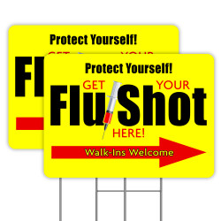 Get Your Flu Shot Here 2 Pack Yard Sign 16" x 24" - Double-Sided Print, with Metal Stakes (Made in The USA) 841098154370