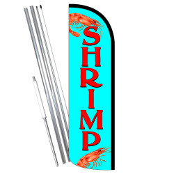 Shrimp Premium Windless Feather Flag Bundle (11.5' Tall Flag, 15' Tall Flagpole, Ground Mount Stake)