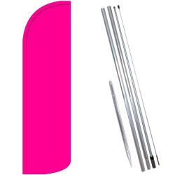 Solid Pink (Magenta/Fuschia) Windless Feather Flag Bundle (11.5' Tall Flag, 15' Tall Flagpole, Ground Mount Stake)