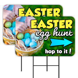 Easter Egg Hunt 2 Pack Double-Sided Yard Signs 16" x 24" with Metal Stakes (Made in Texas)