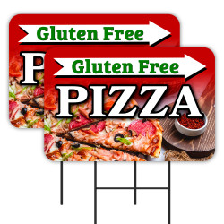 Gluten Free Pizza 2 Pack Double-Sided Yard Signs 16" x 24" with Metal Stakes (Made in Texas)