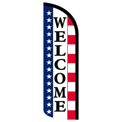 WELCOME (Stars & Stripes) Premium Windless Feather Flag Bundle (Complete Kit) OR Optional Replacement Flag Only